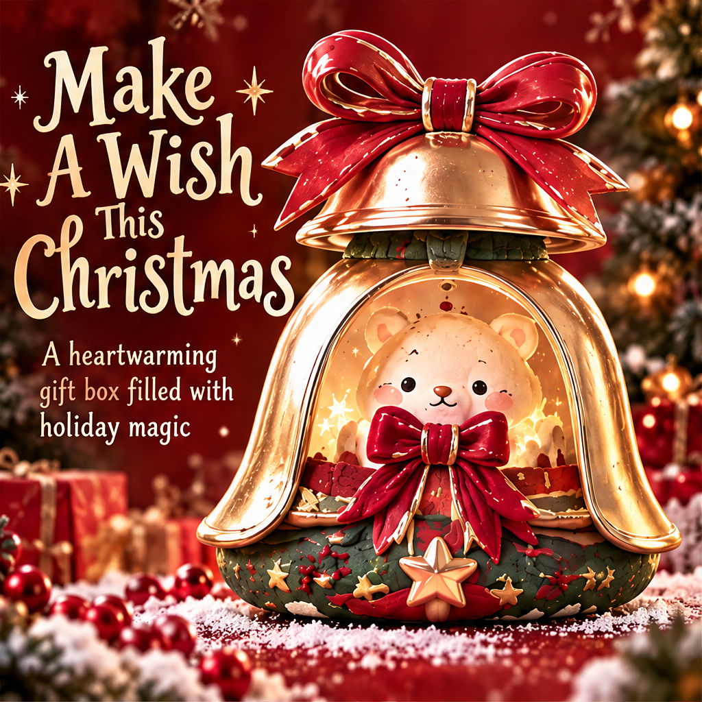 Christmas bell with bear scene displayed with Make a Wish This Christmas text