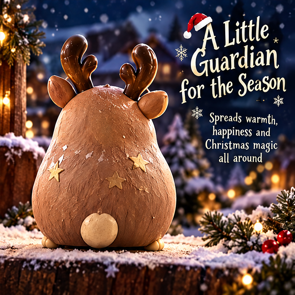 Back view of the brown Christmas reindeer decoration with star details and a small pale tail