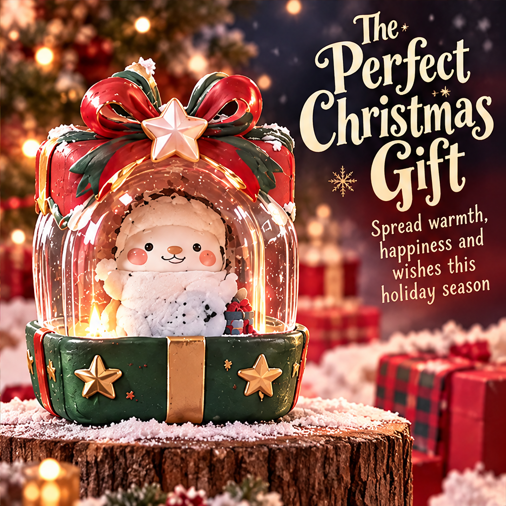 Warmly lit snowman gift box displayed beside wrapped presents with Christmas gifting text